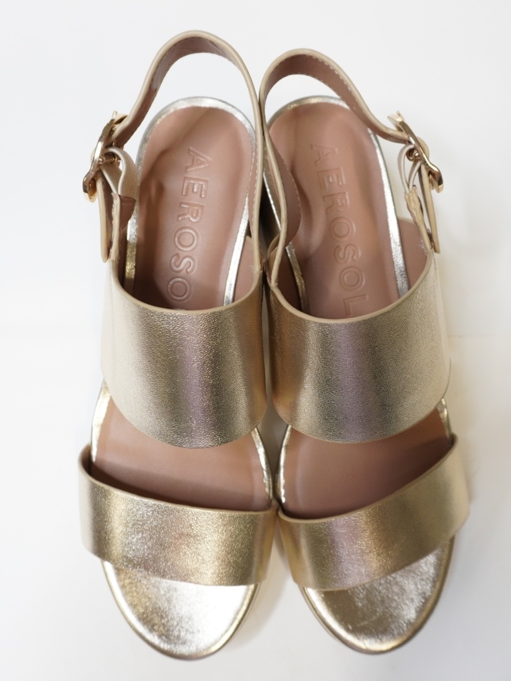 NEW Areosoles Gold Metallic Leather, Camera Platform Sandal